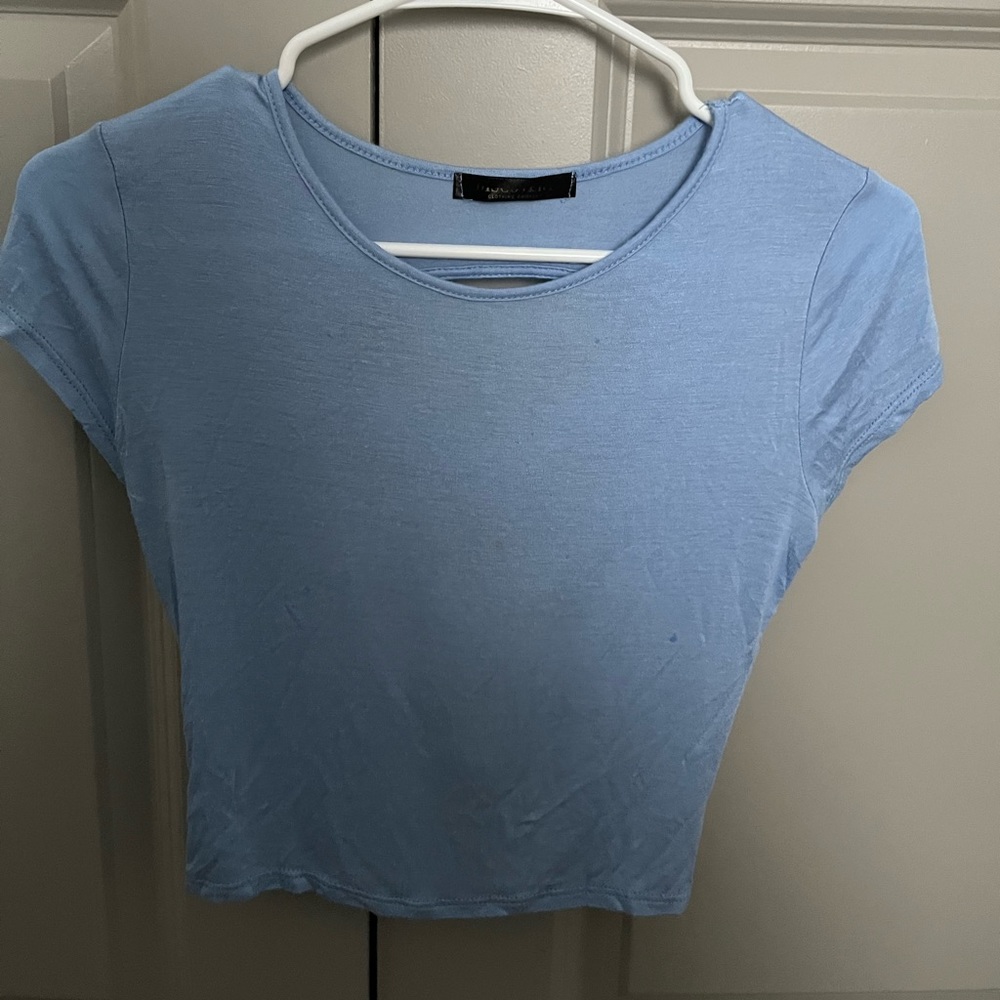 Boutique blue crop top crossed back